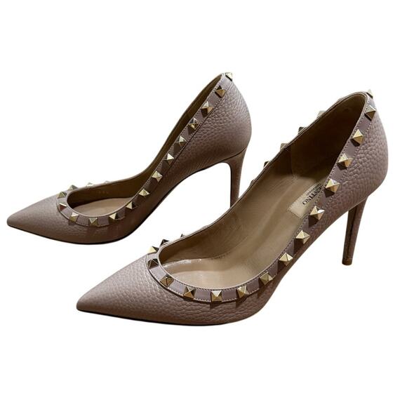 Valentino Garavani Rockstud Pumps Blush Pink Gold Studded Leather Heels 39.5 - Picture 1 of 12